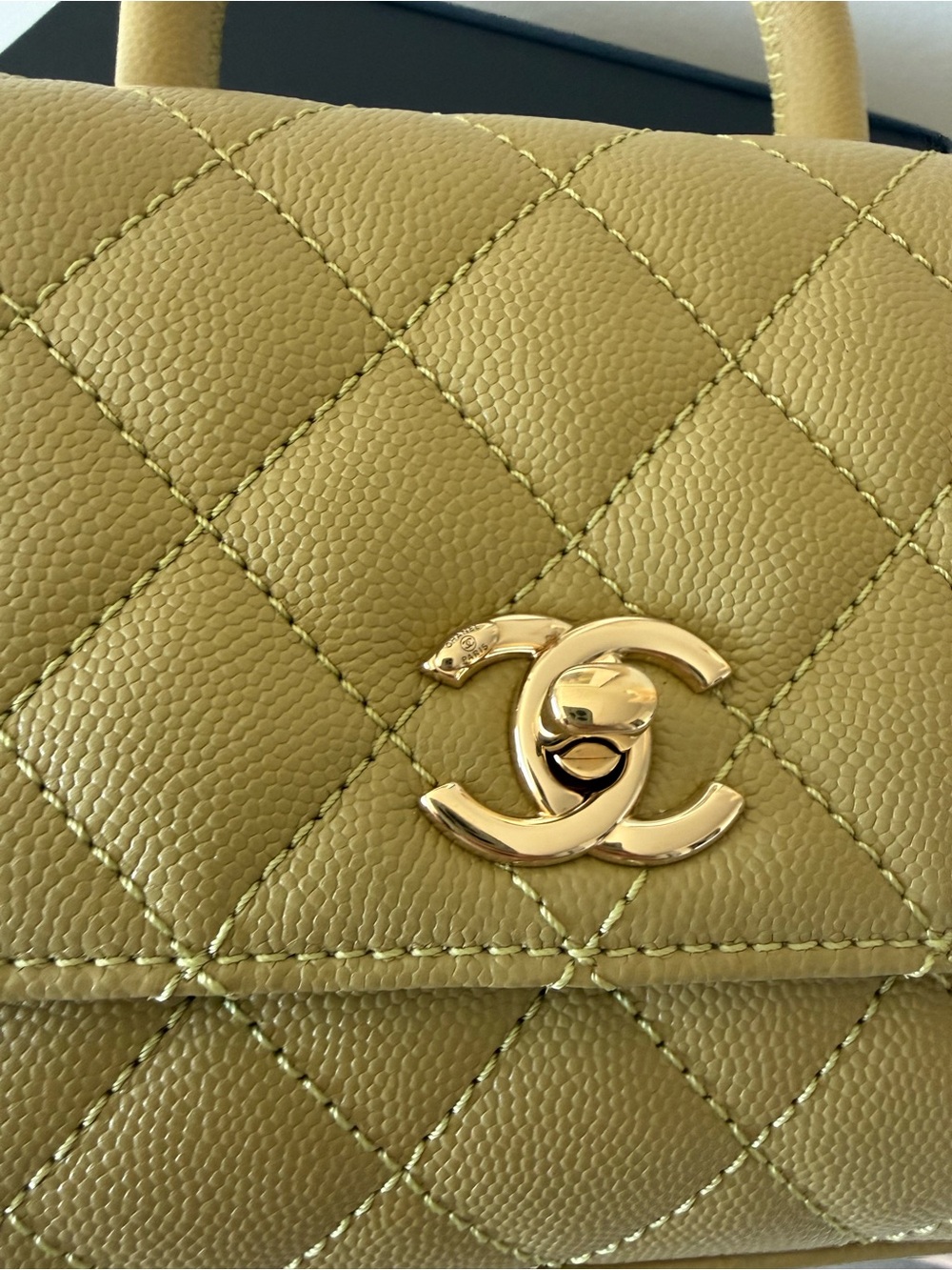 CHANEL Coco Top Handle Bag in Olive Green Caviar Leather with Gold Hardware - Picture 9 of 13
